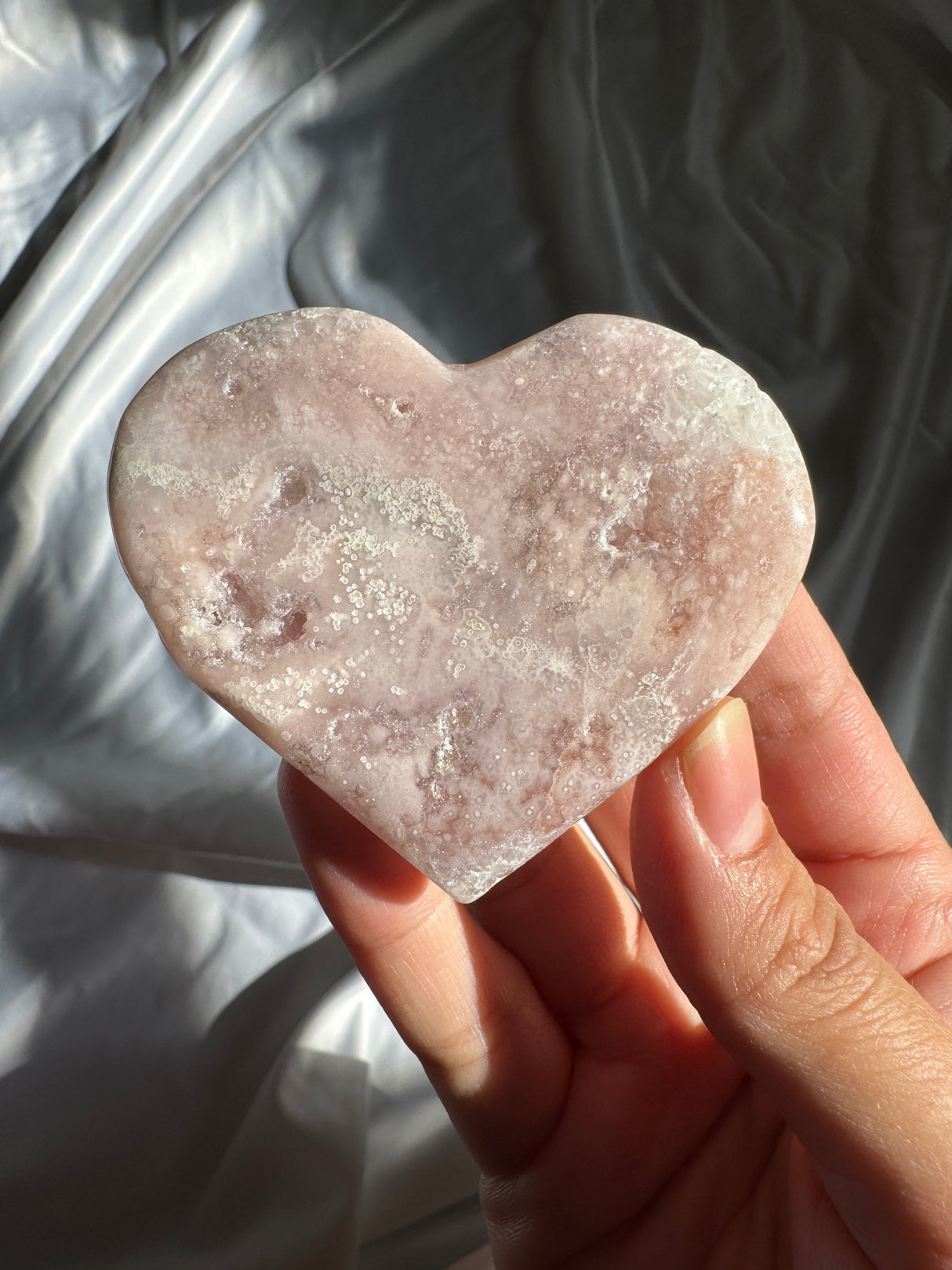 Lavender Flower Agate Heart with Pink Amethyst