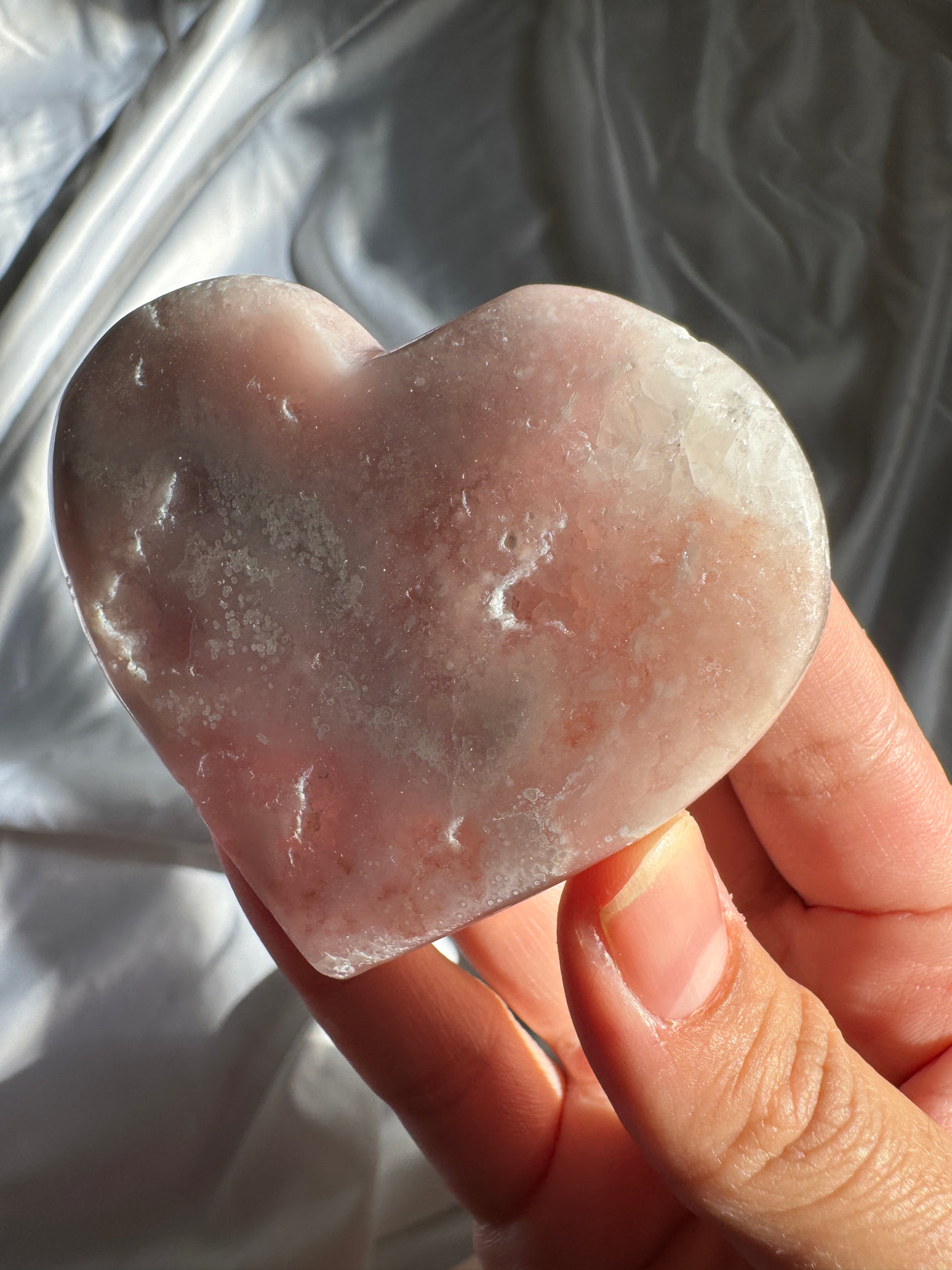 Lavender Flower Agate Heart with Pink Amethyst