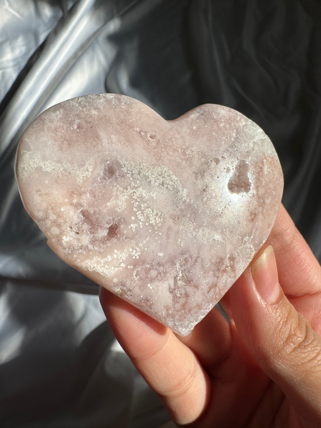 Lavender Flower Agate Heart with Pink Amethyst