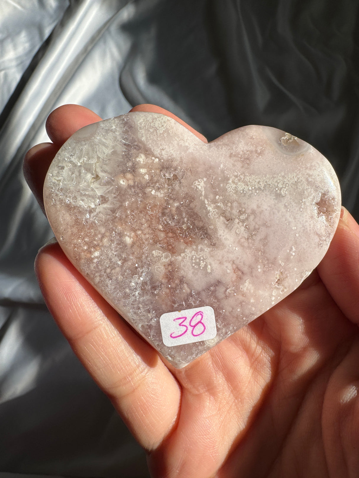 Lavender Flower Agate Heart with Pink Amethyst