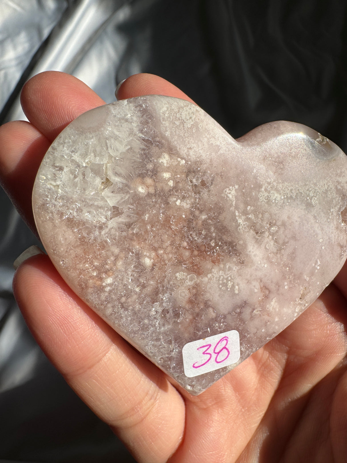 Lavender Flower Agate Heart with Pink Amethyst