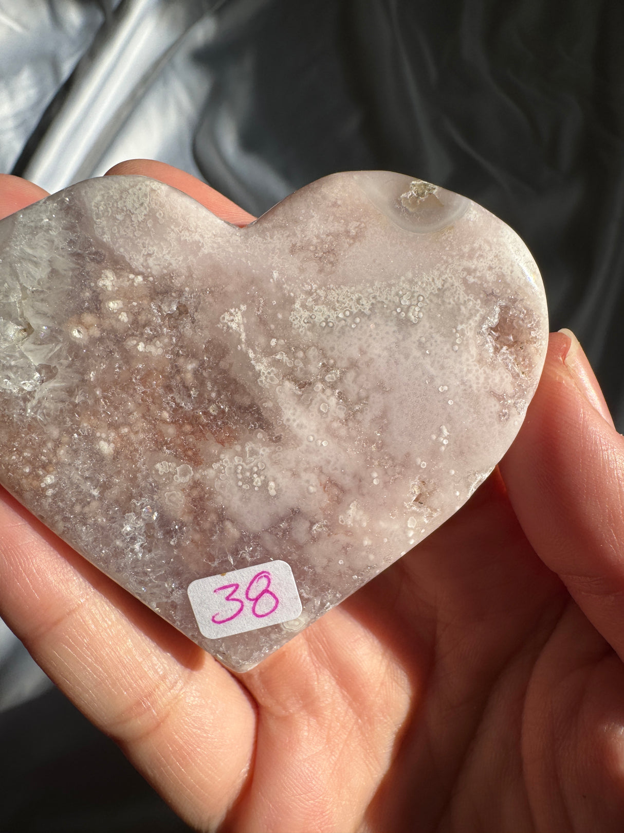 Lavender Flower Agate Heart with Pink Amethyst