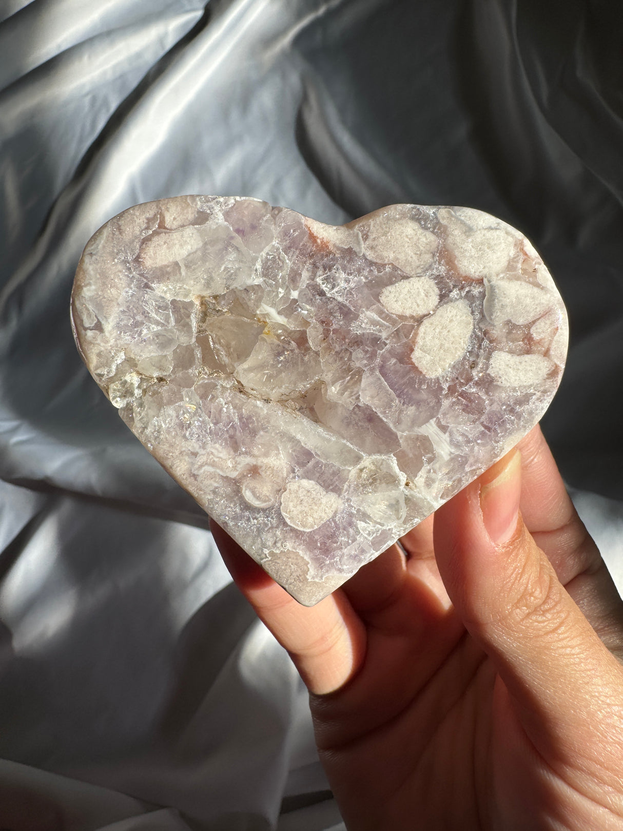 Flower Agate Heart with Amethyst