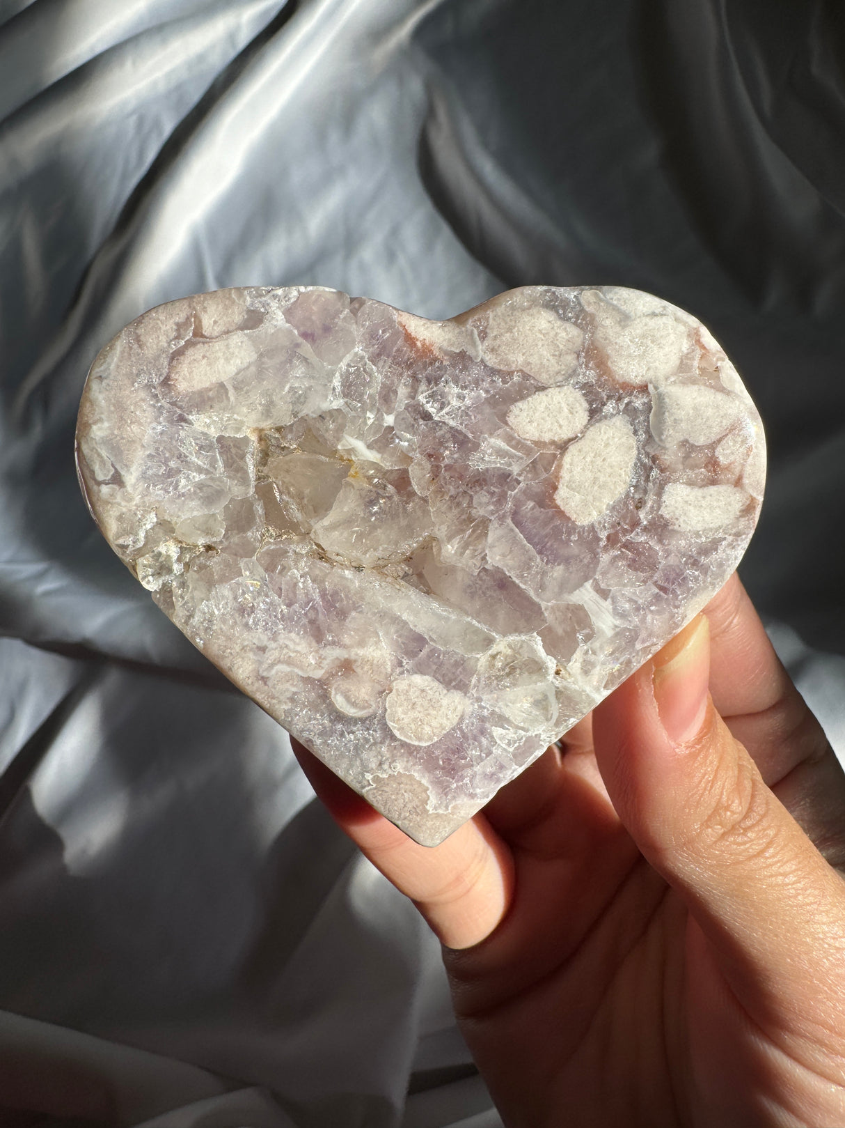 Flower Agate Heart with Amethyst