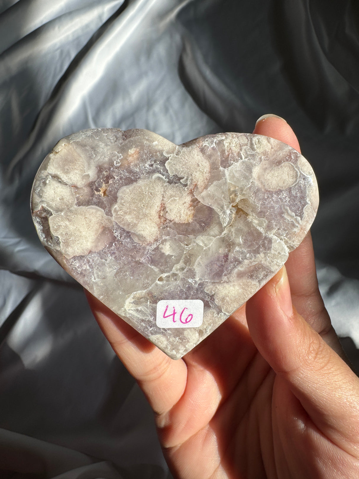 Flower Agate Heart with Amethyst