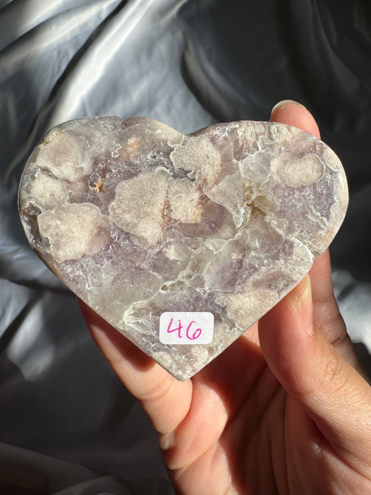 Flower Agate Heart with Amethyst