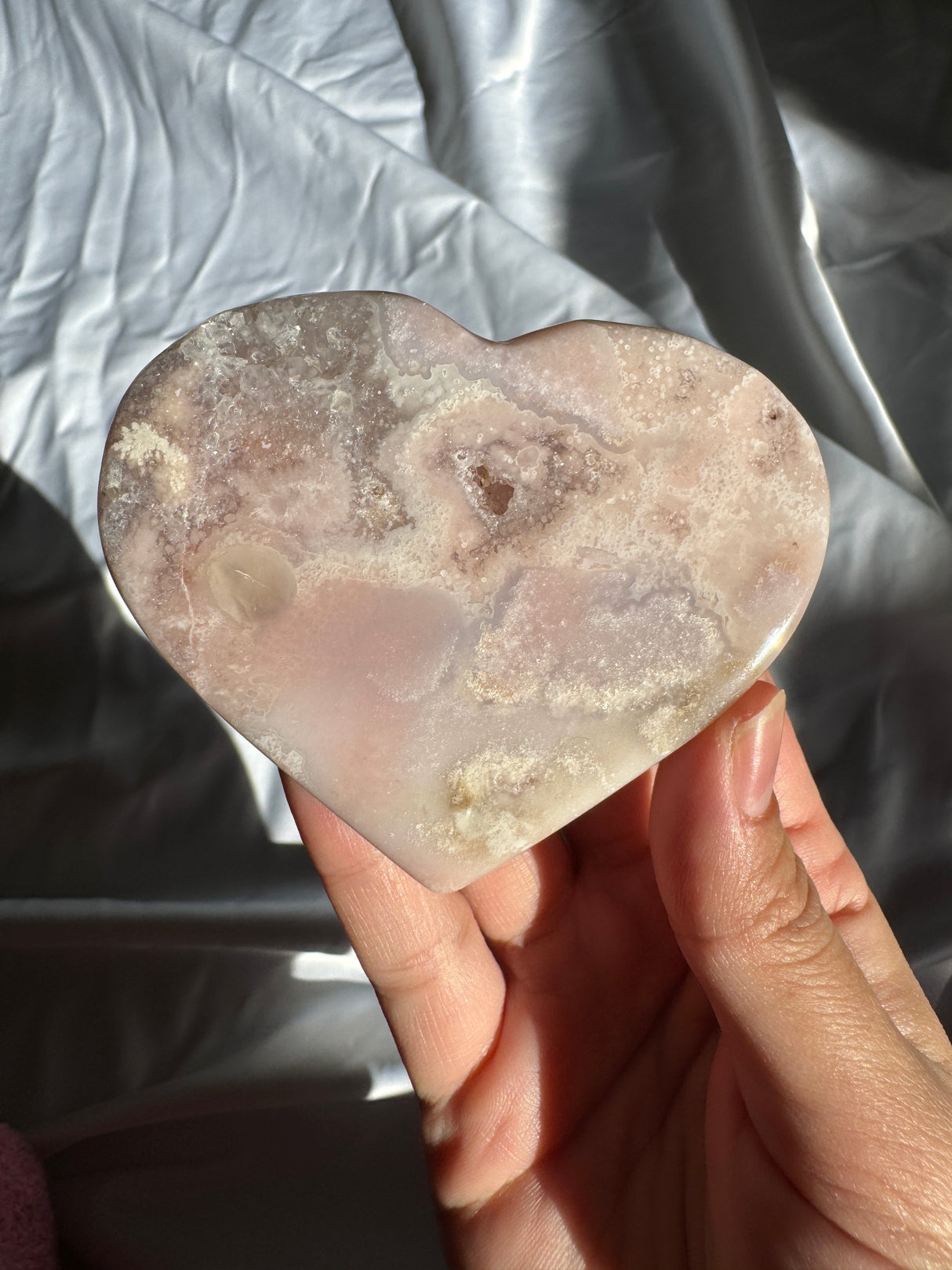 Flower Agate Heart with Pink Amethyst