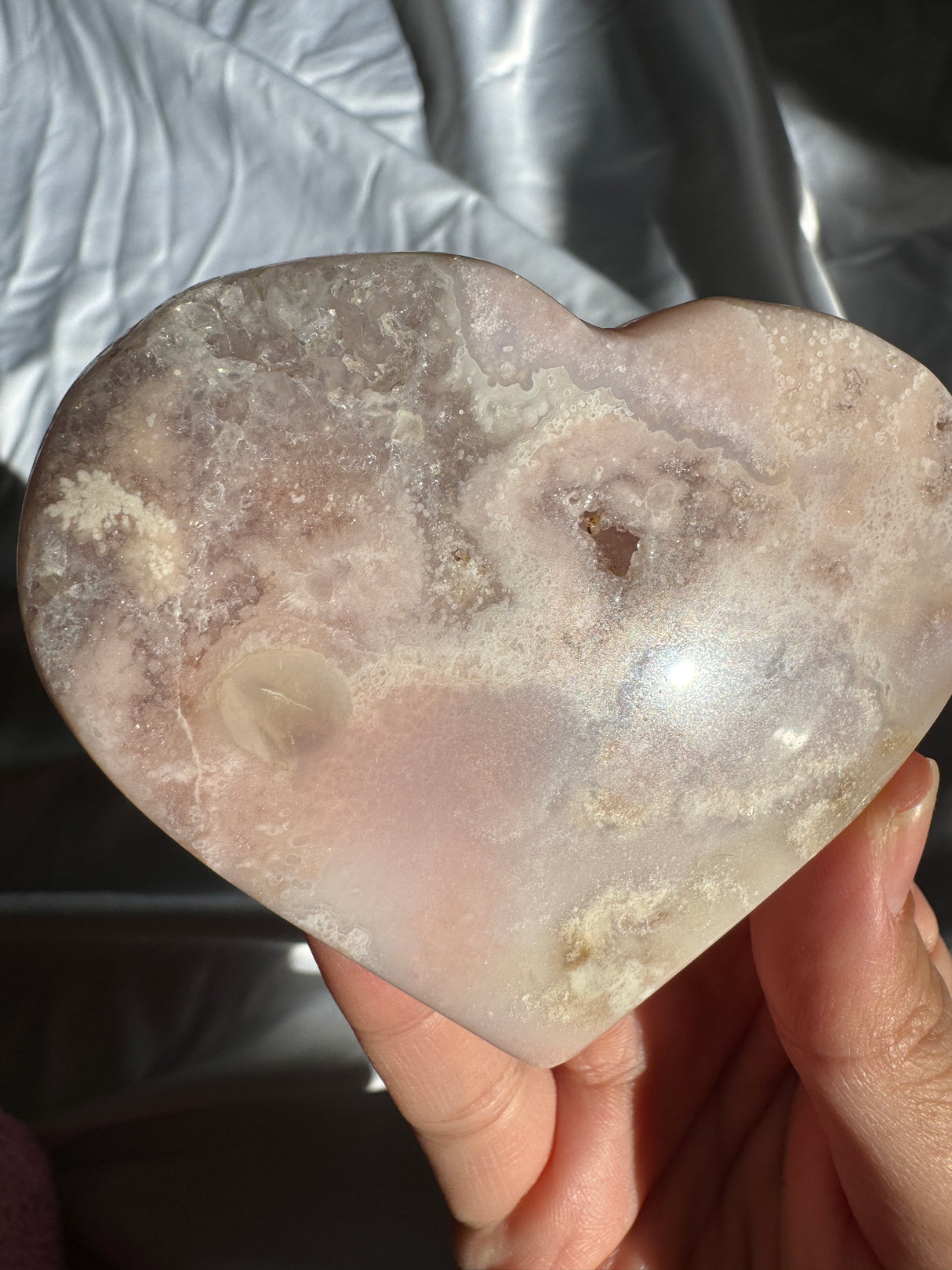 Flower Agate Heart with Pink Amethyst