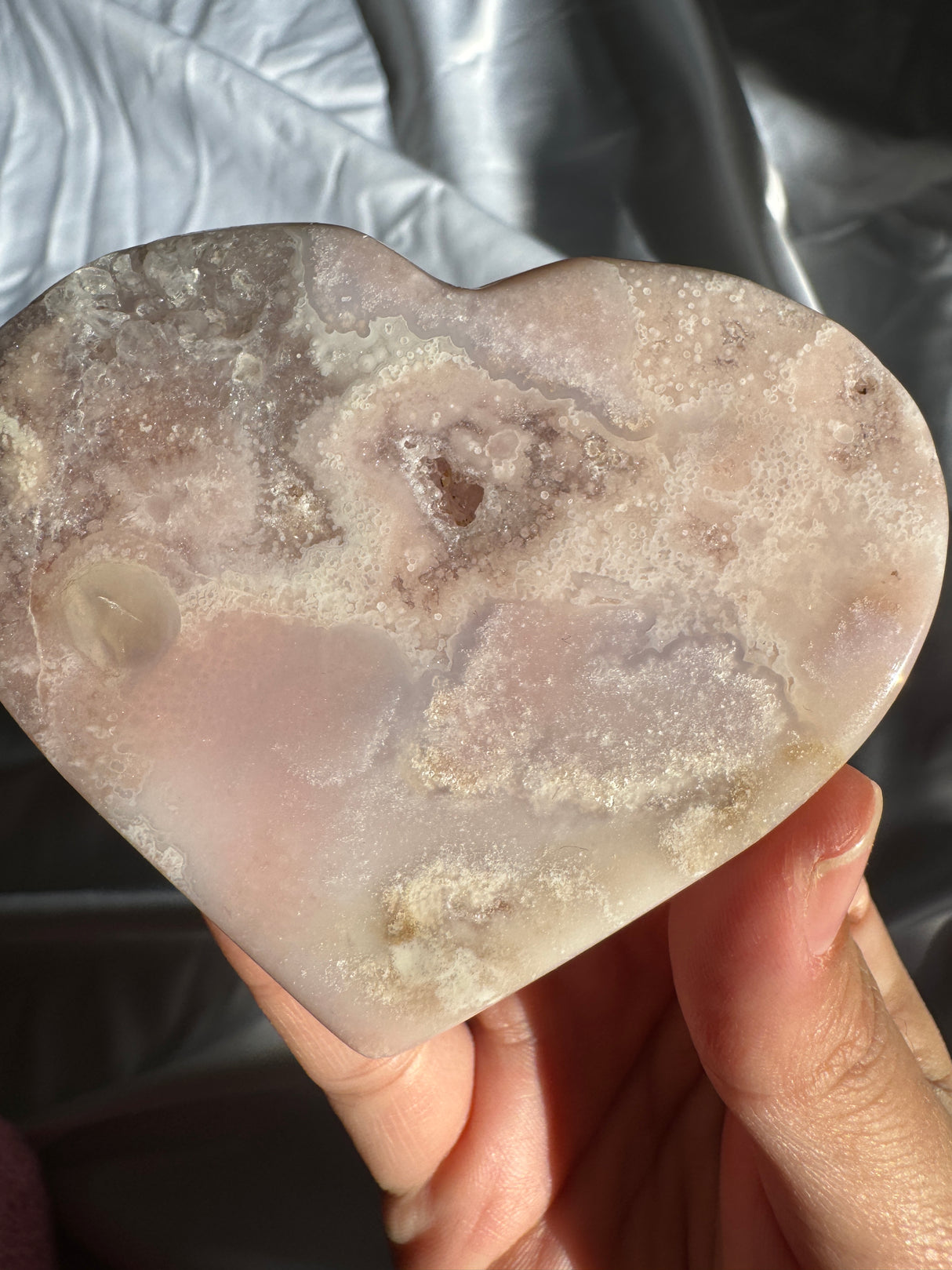 Flower Agate Heart with Pink Amethyst