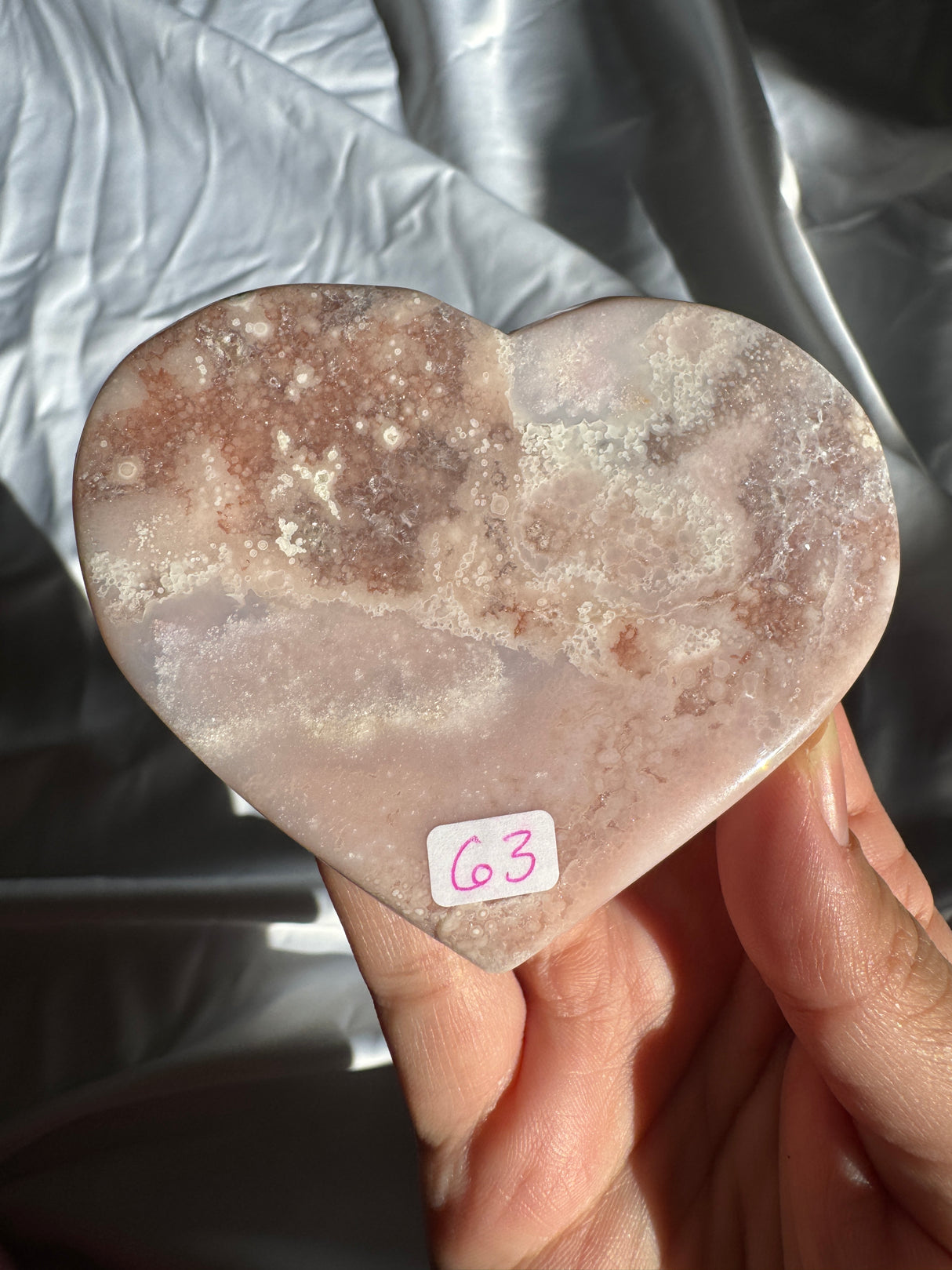 Flower Agate Heart with Pink Amethyst