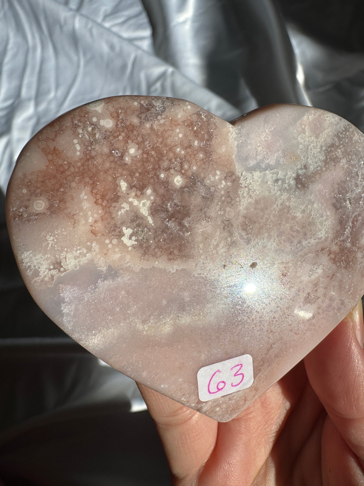 Flower Agate Heart with Pink Amethyst