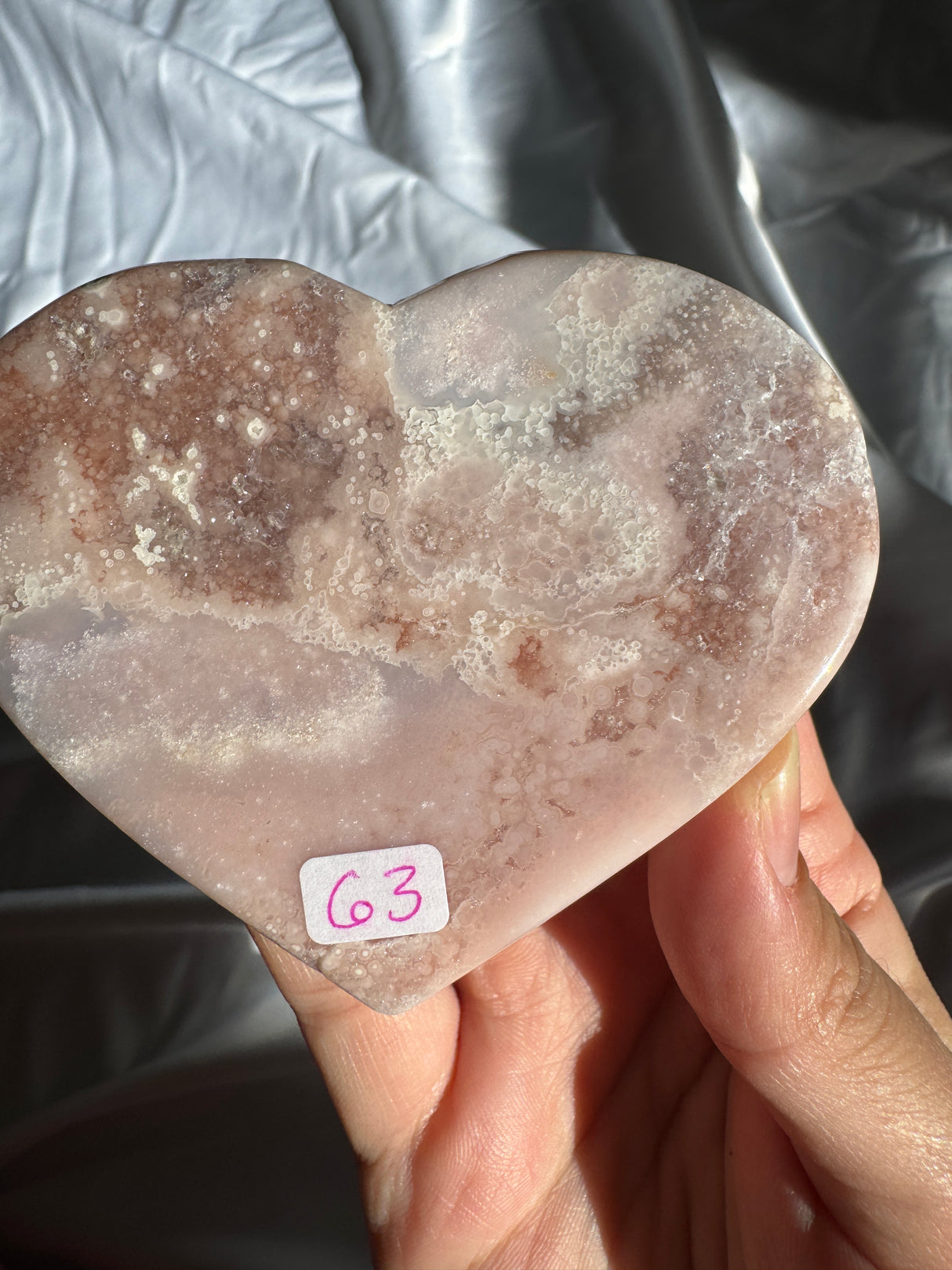 Flower Agate Heart with Pink Amethyst