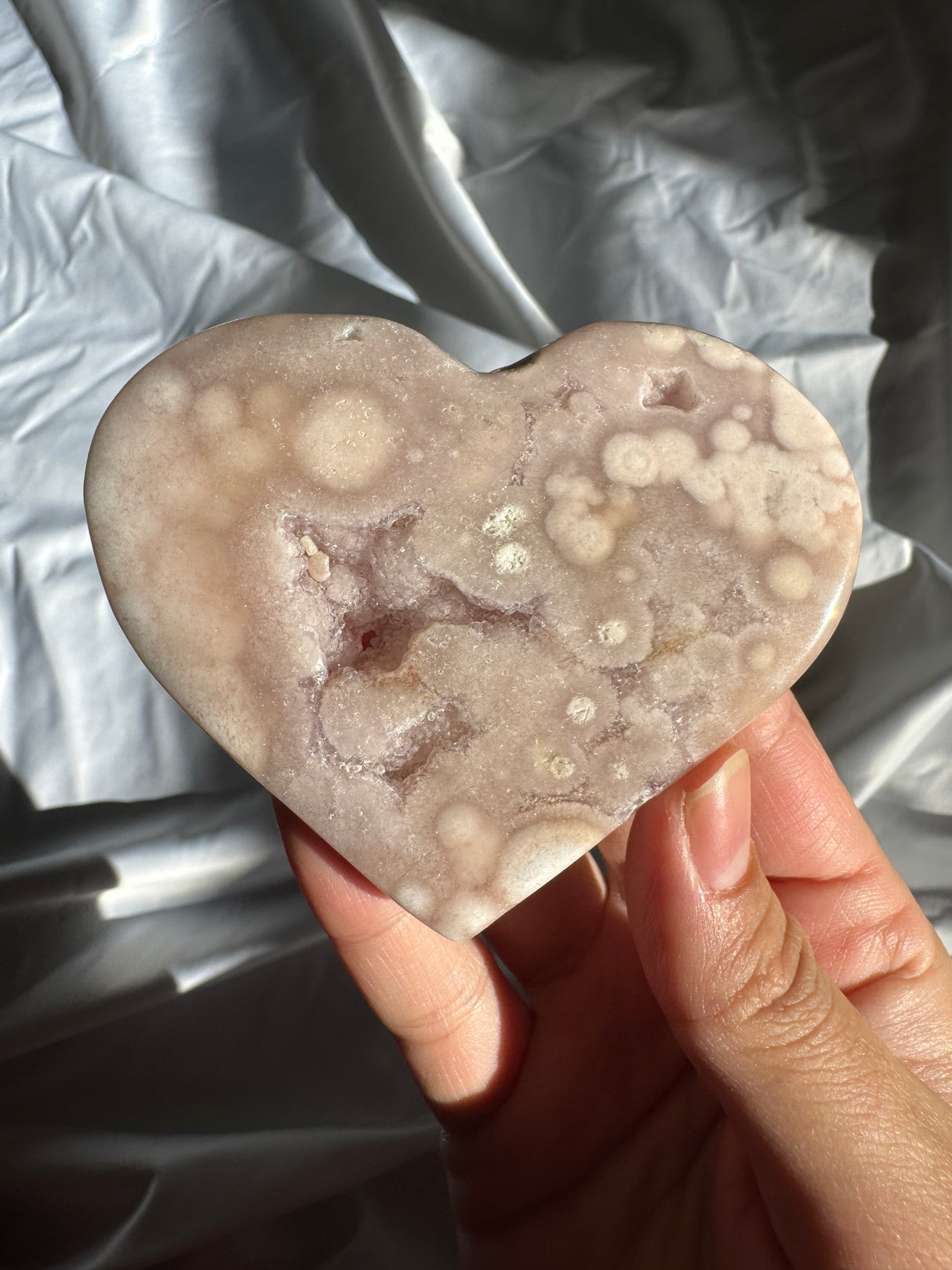 Druzy Flower Agate Heart with Pink Amethyst