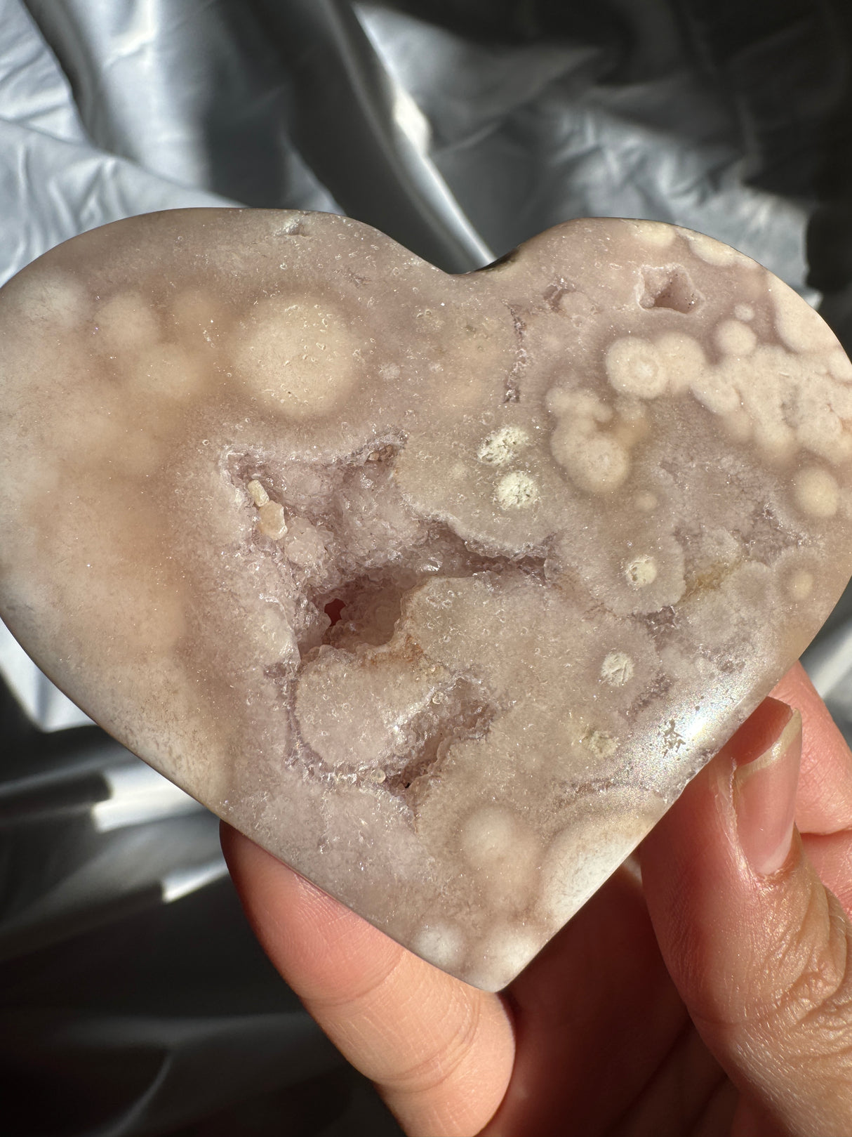 Druzy Flower Agate Heart with Pink Amethyst