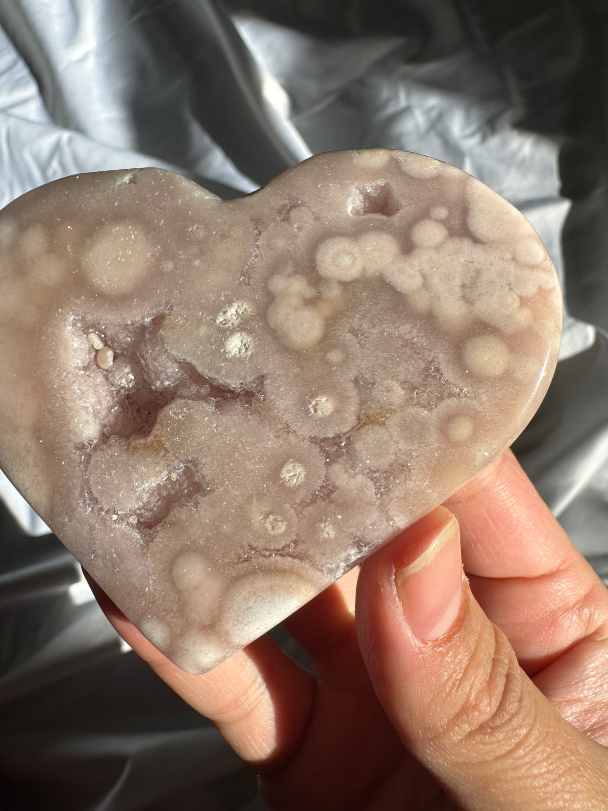 Druzy Flower Agate Heart with Pink Amethyst