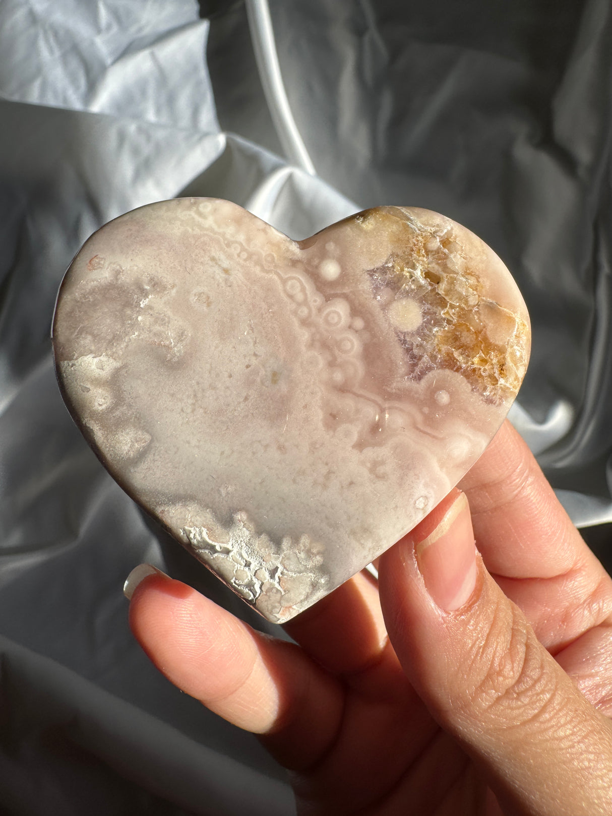 Flower Agate Heart with Pink Amethyst