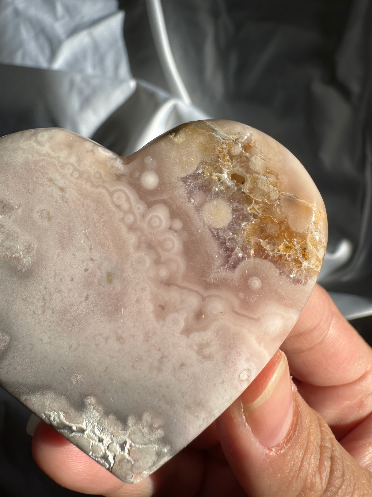 Flower Agate Heart with Pink Amethyst