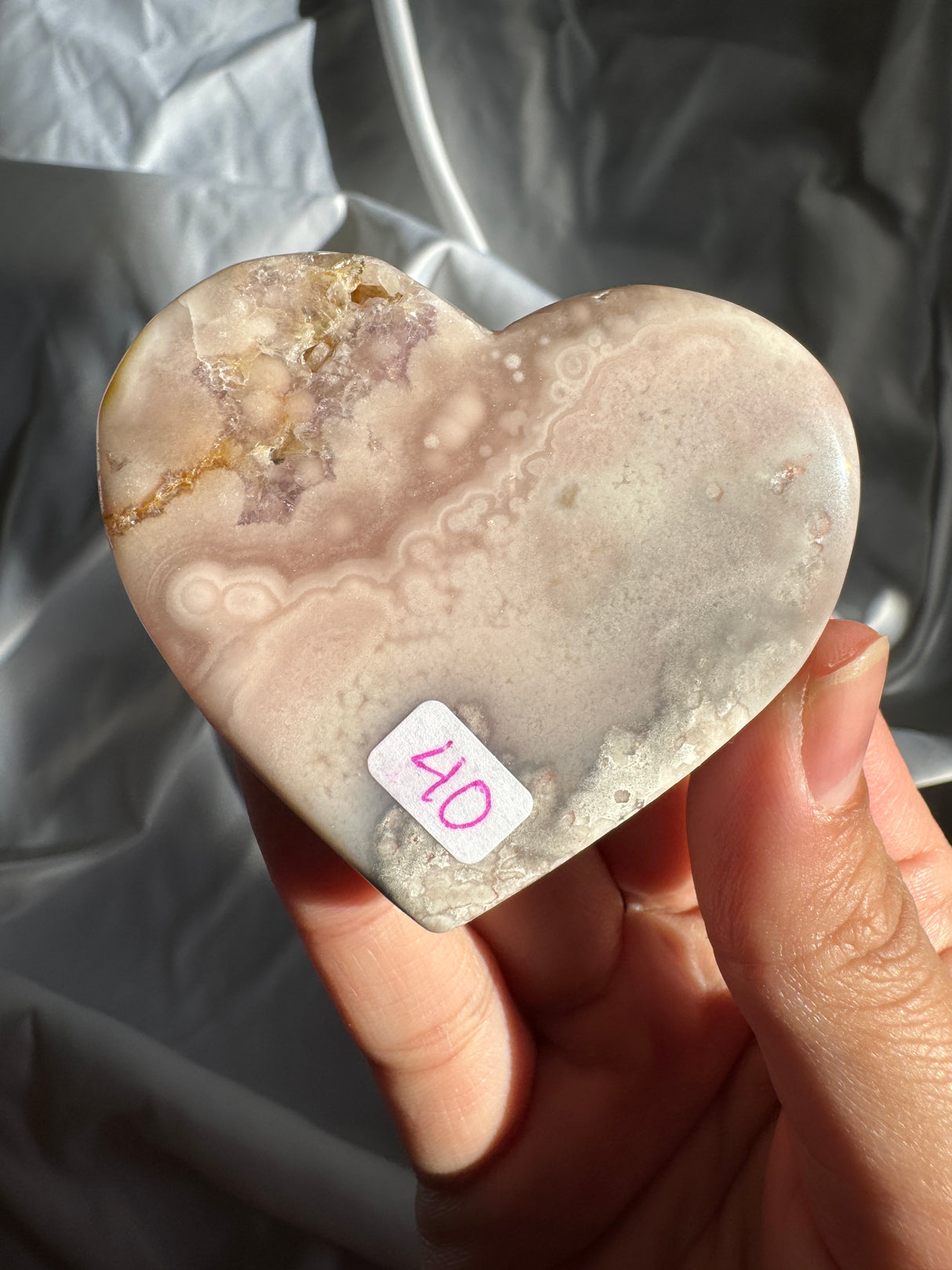 Flower Agate Heart with Pink Amethyst