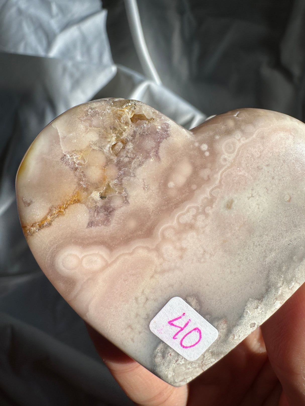 Flower Agate Heart with Pink Amethyst