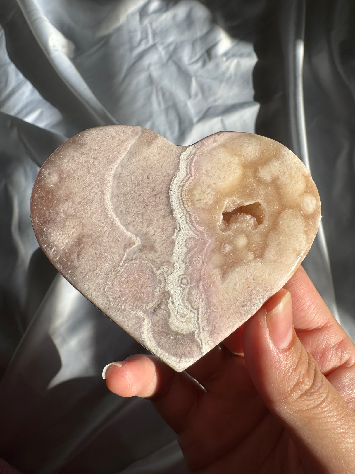 Flower Agate Heart with Pink Amethyst