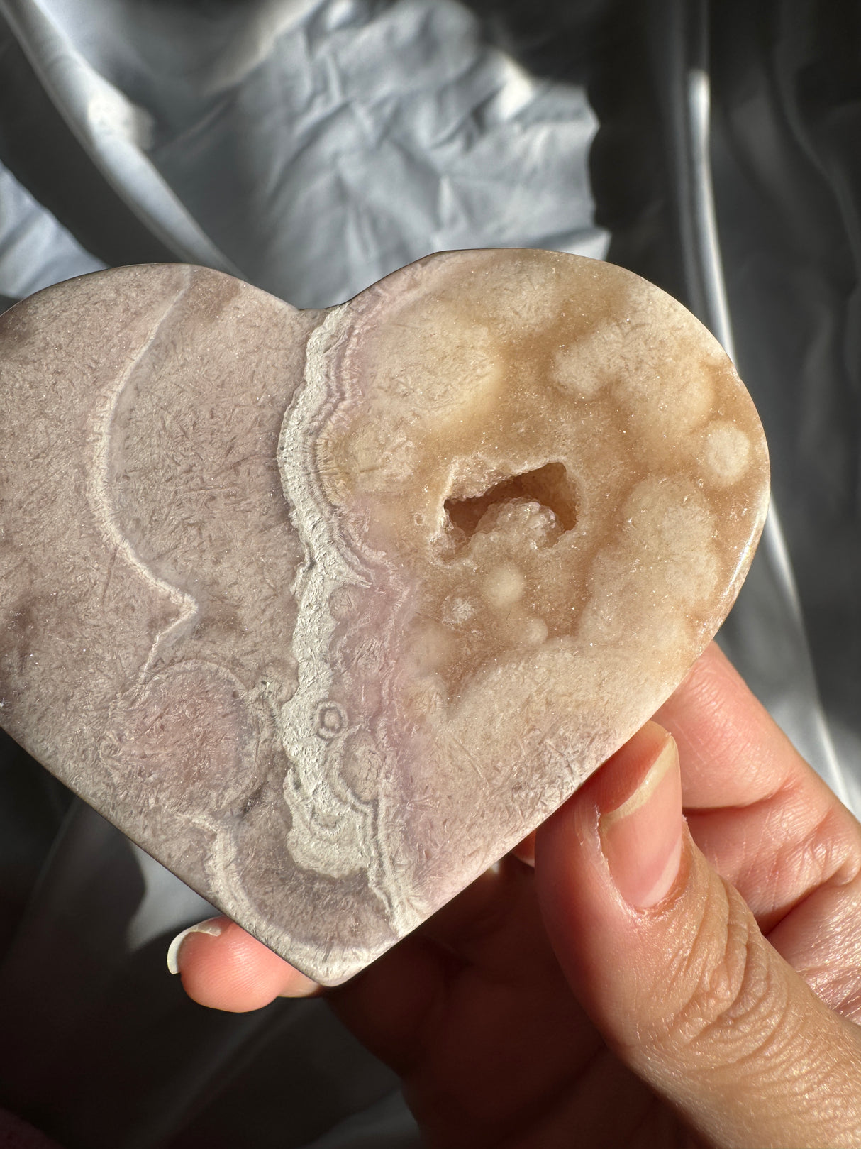 Flower Agate Heart with Pink Amethyst