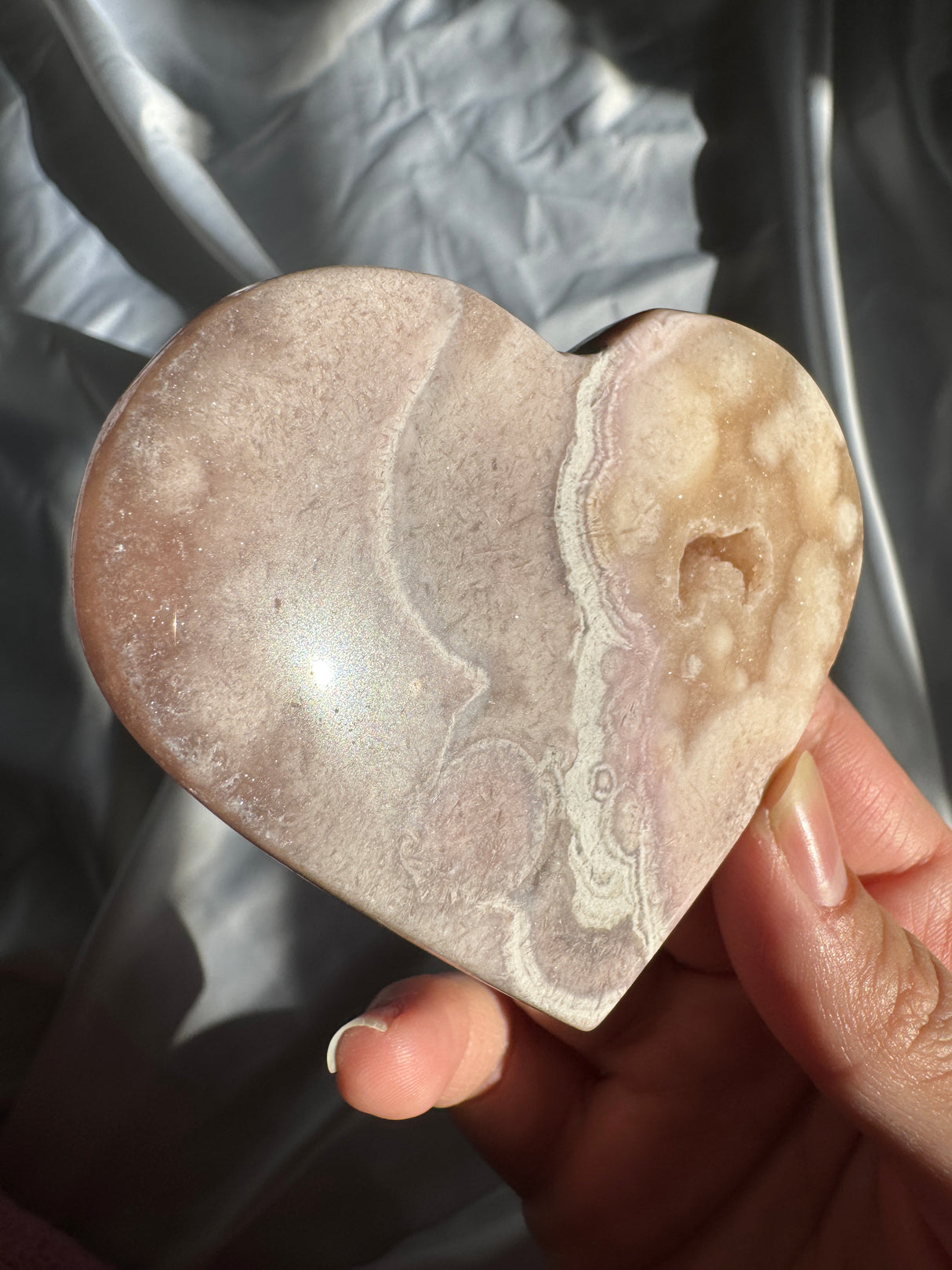 Flower Agate Heart with Pink Amethyst