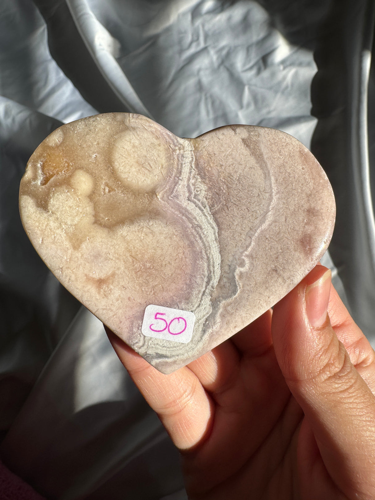 Flower Agate Heart with Pink Amethyst