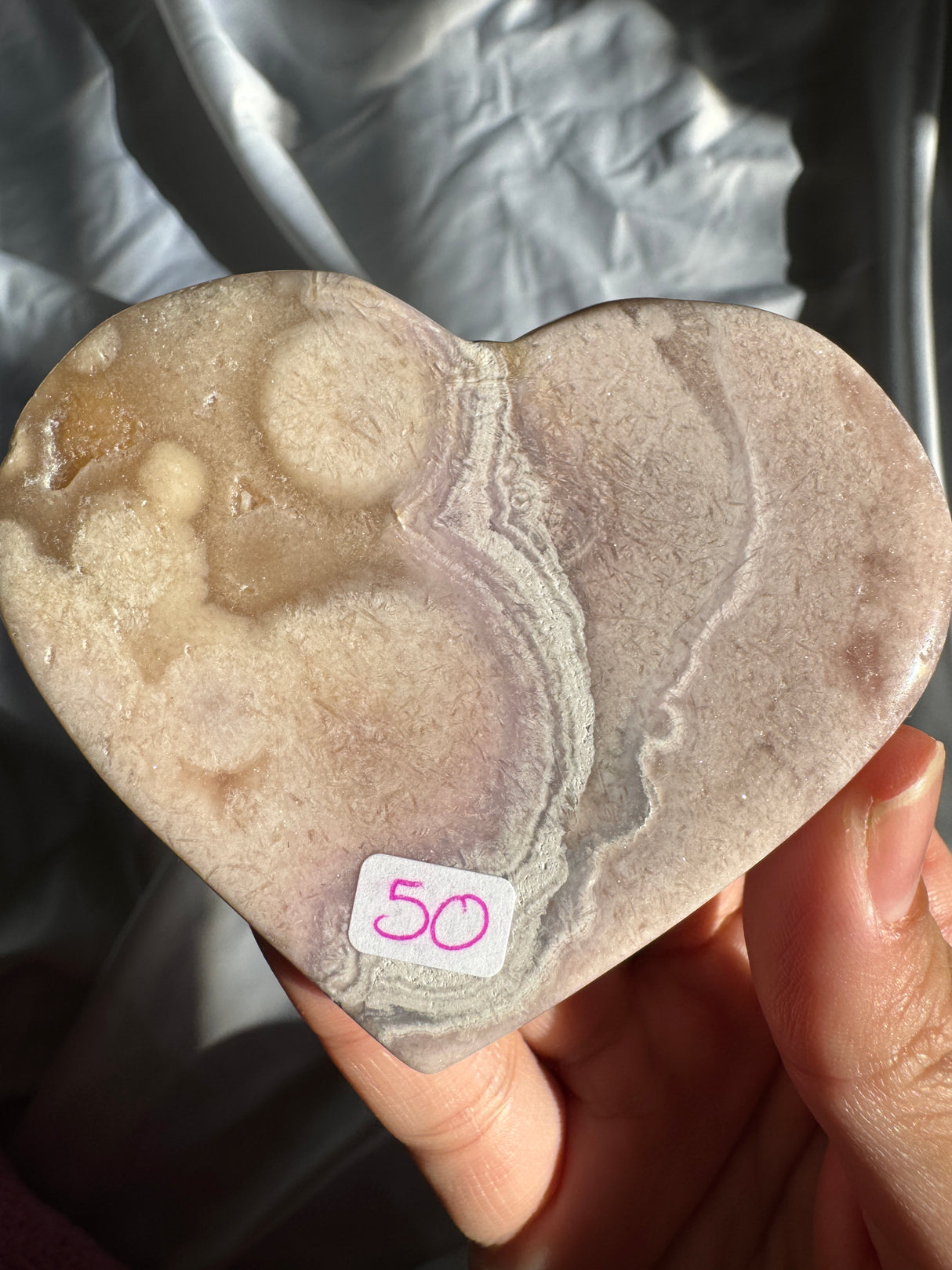 Flower Agate Heart with Pink Amethyst
