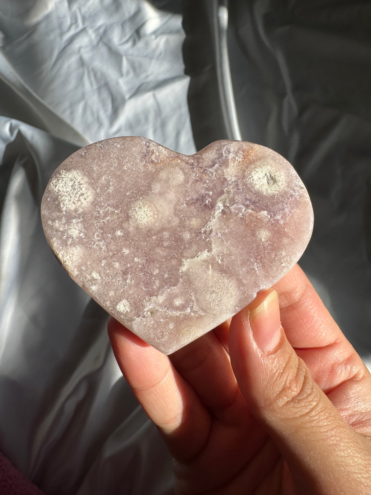 Lavender Flower Agate Heart with Pink Amethyst