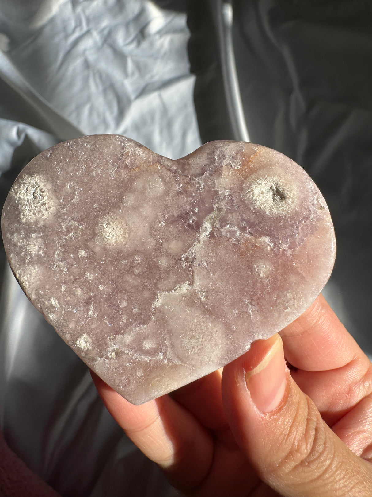 Lavender Flower Agate Heart with Pink Amethyst