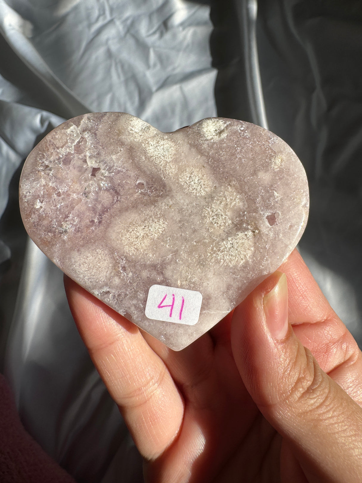 Lavender Flower Agate Heart with Pink Amethyst