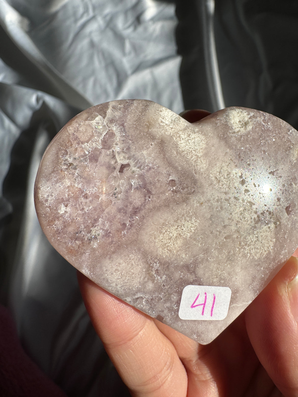 Lavender Flower Agate Heart with Pink Amethyst
