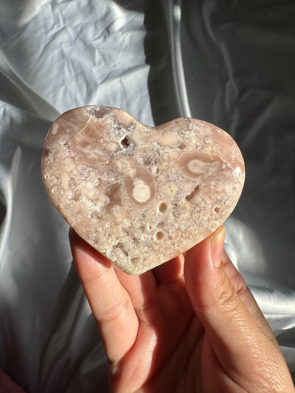 Flower Agate Heart with Pink Amethyst