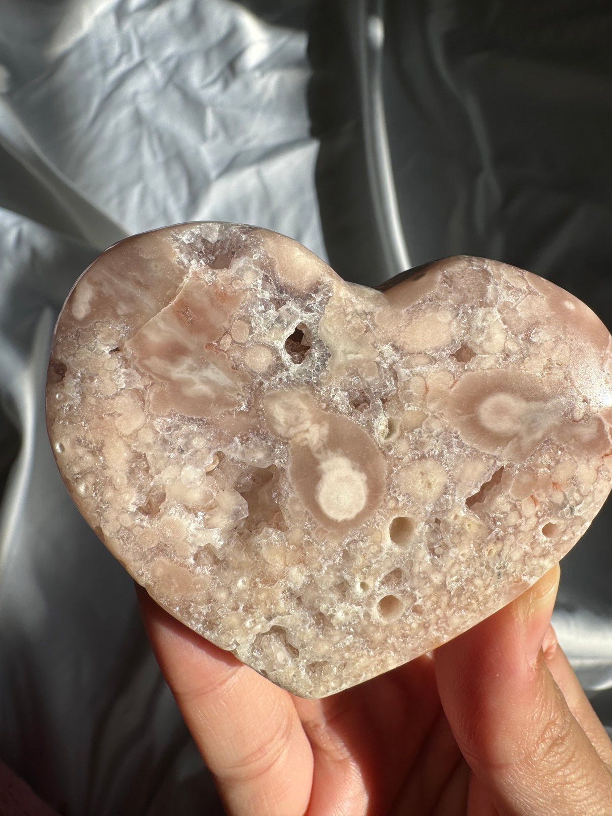 Flower Agate Heart with Pink Amethyst