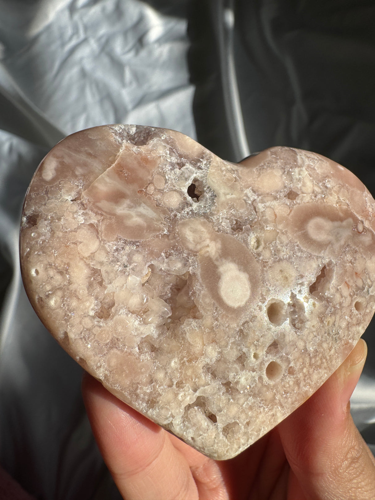 Flower Agate Heart with Pink Amethyst