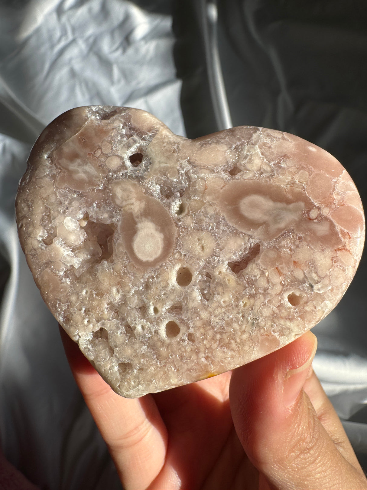 Flower Agate Heart with Pink Amethyst