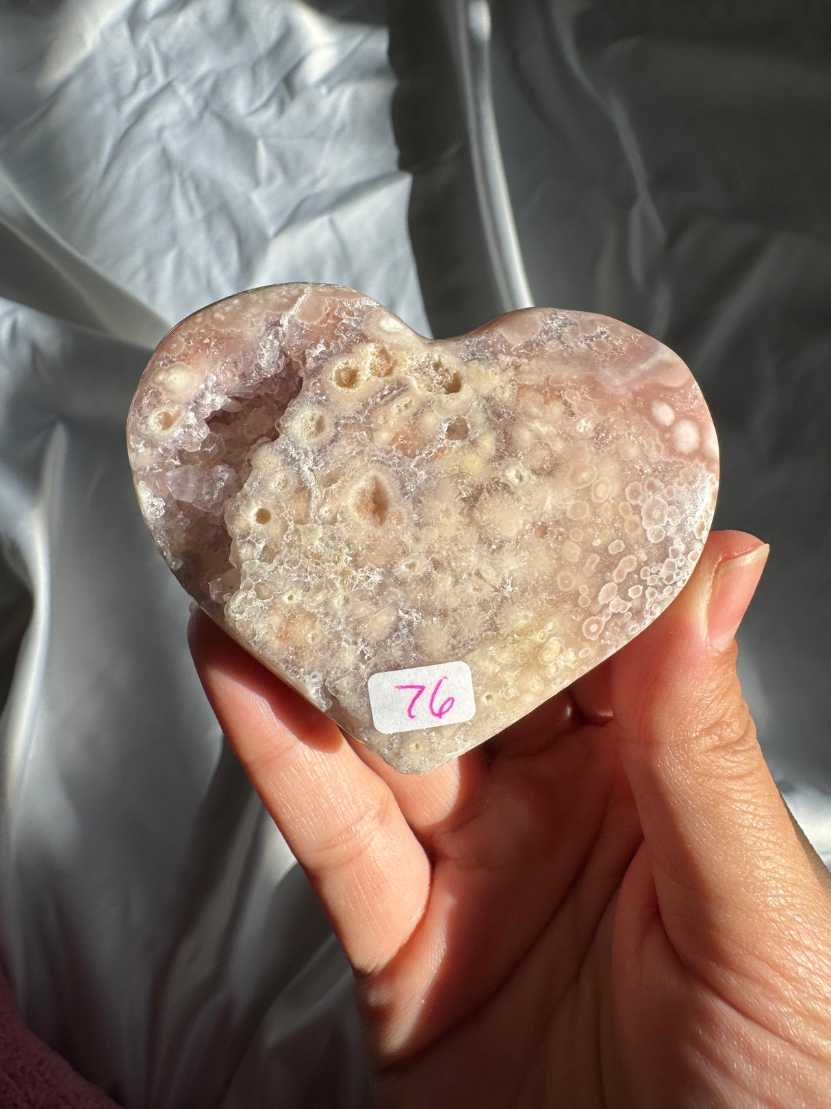 Flower Agate Heart with Pink Amethyst