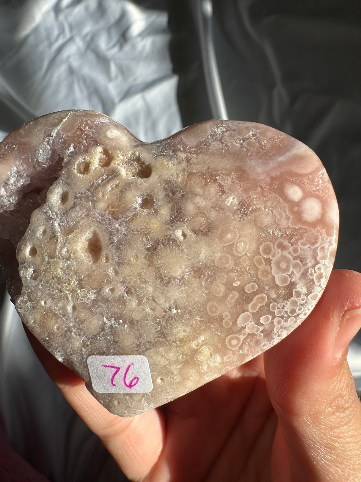Flower Agate Heart with Pink Amethyst