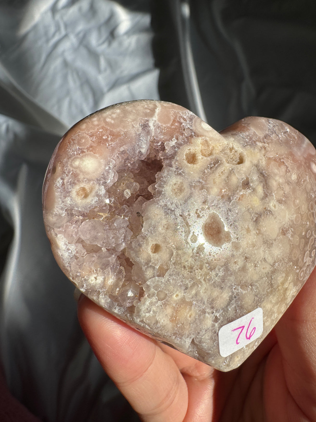 Flower Agate Heart with Pink Amethyst