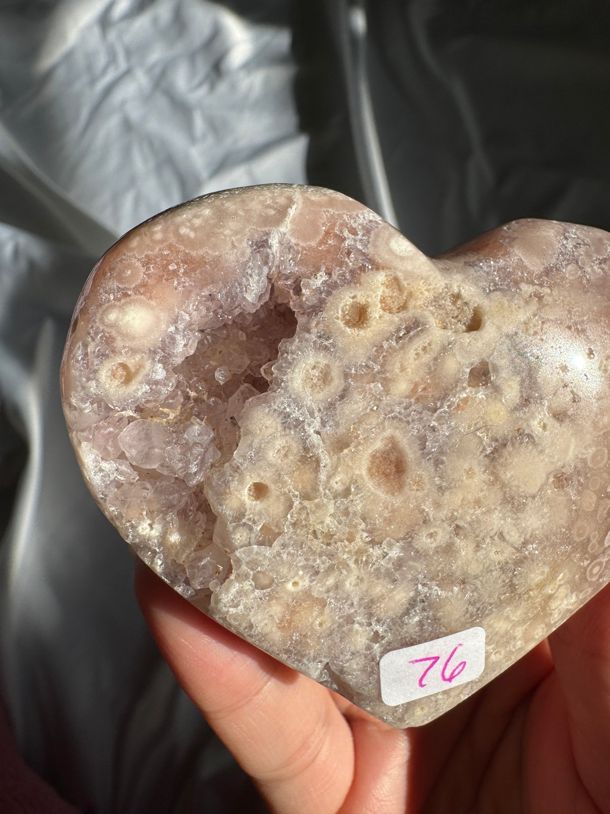 Flower Agate Heart with Pink Amethyst