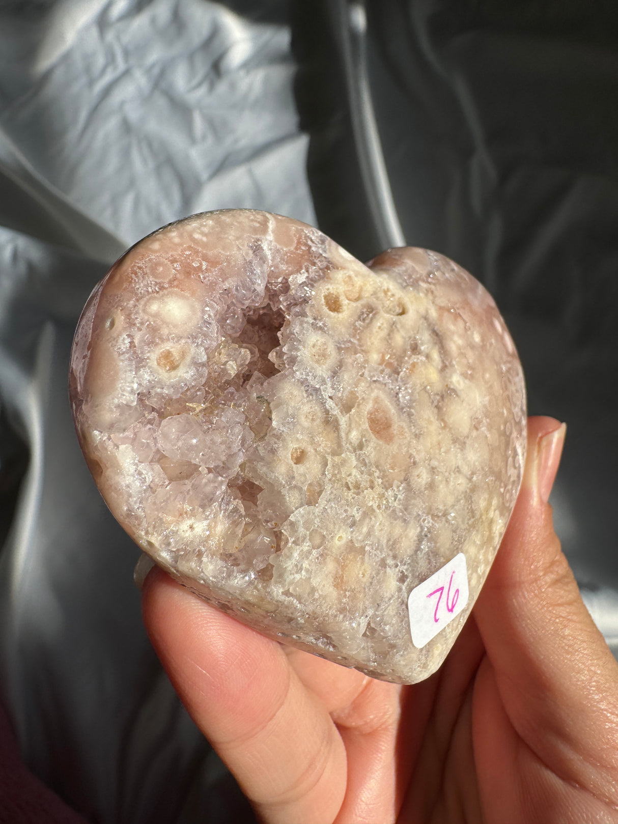 Flower Agate Heart with Pink Amethyst