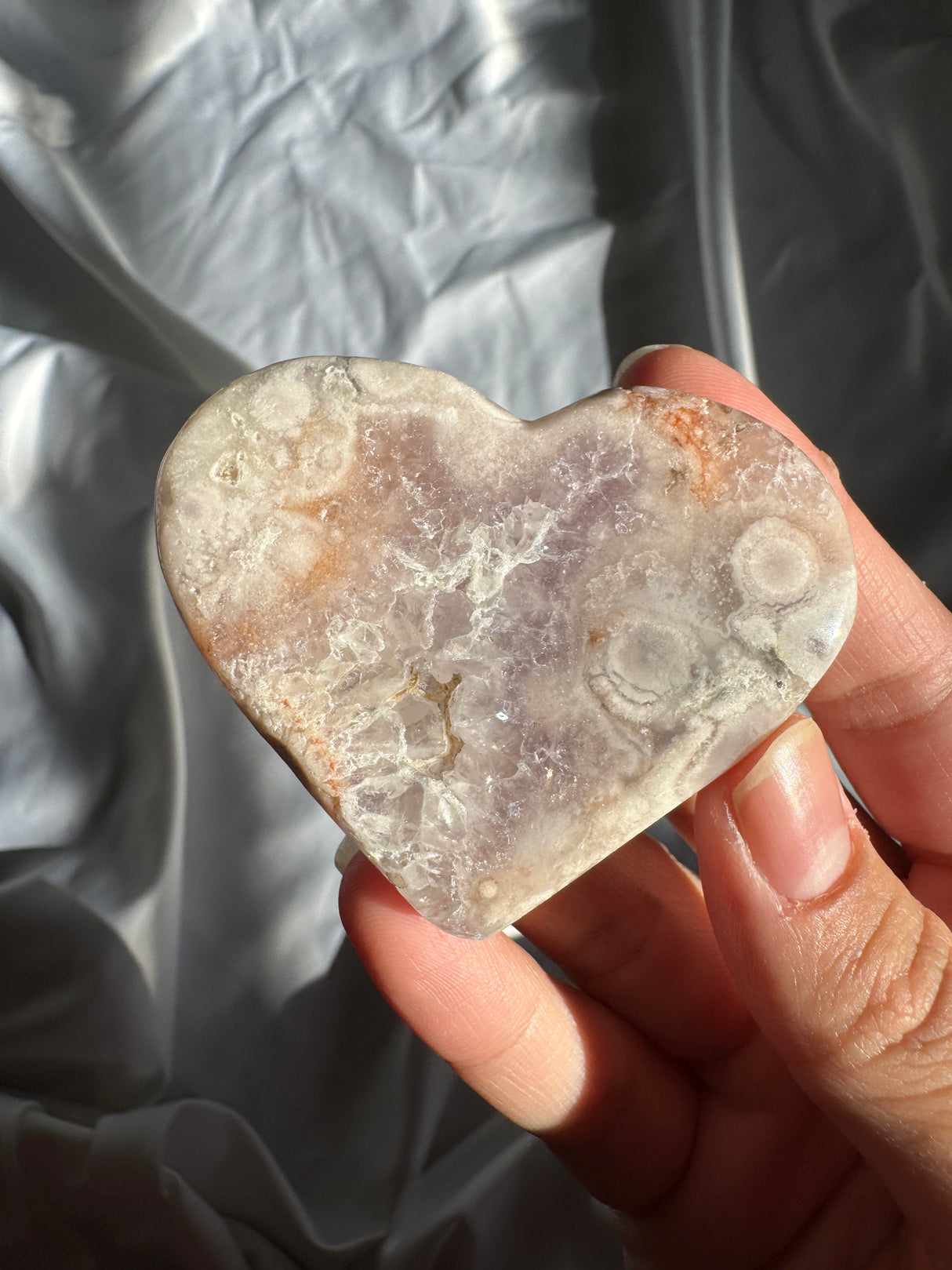 Flower Agate Heart with Amethyst