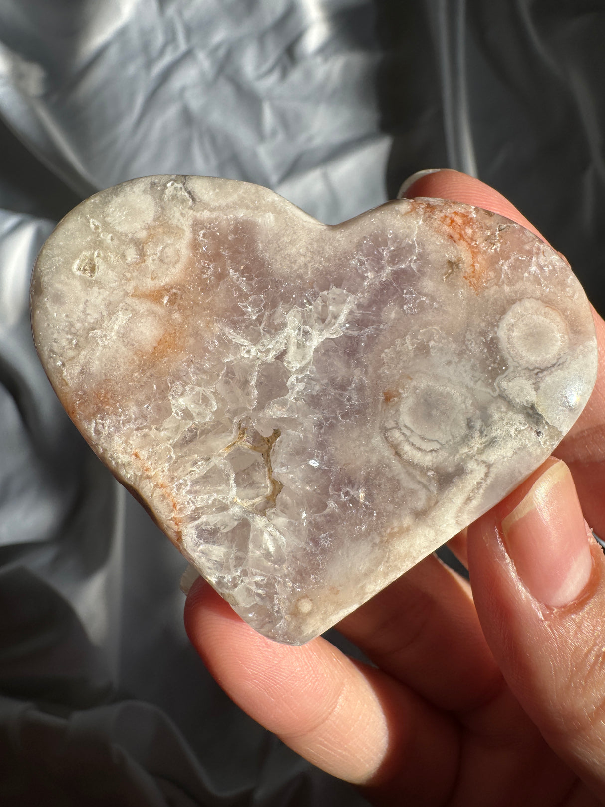 Flower Agate Heart with Amethyst