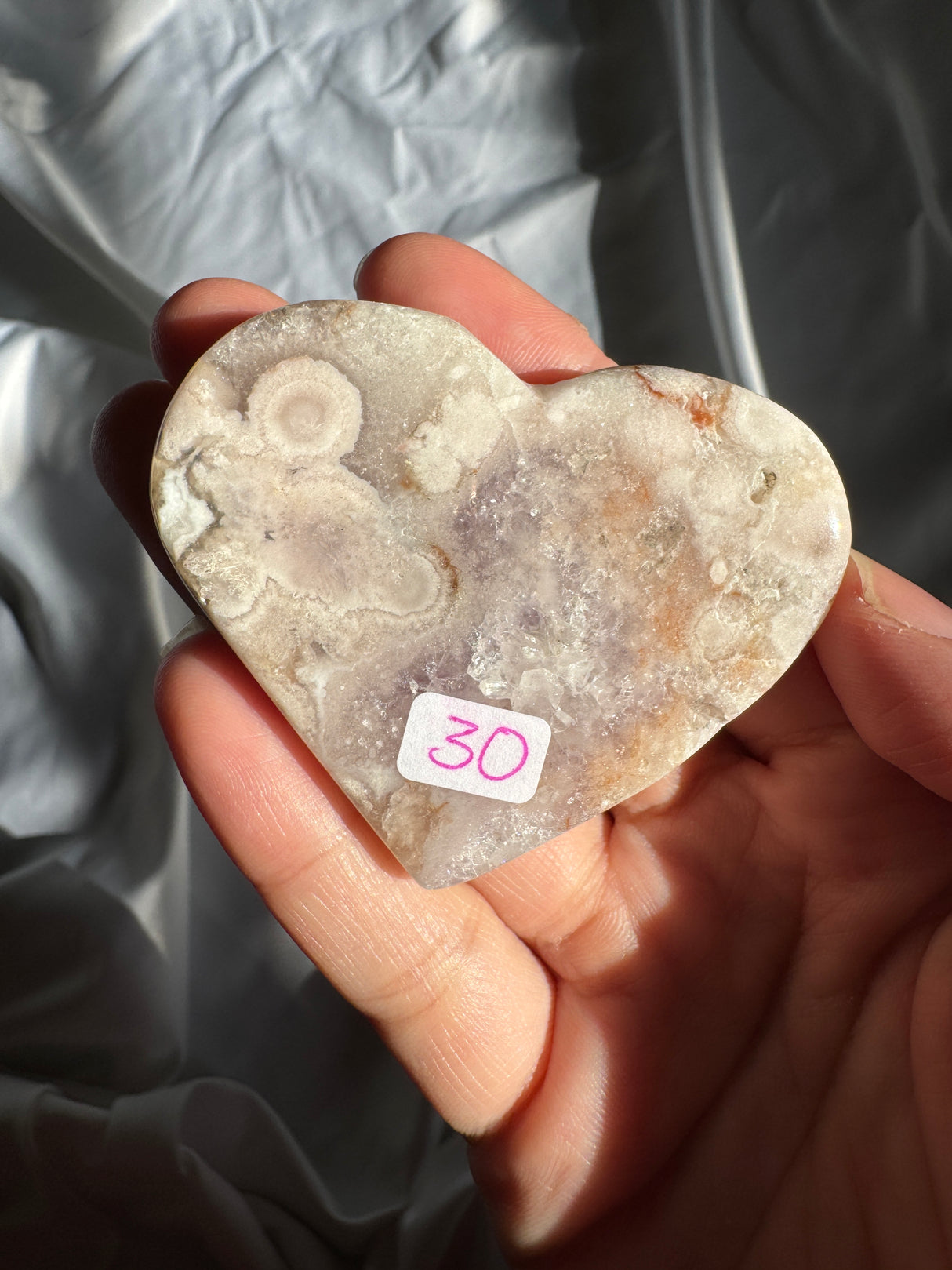 Flower Agate Heart with Amethyst