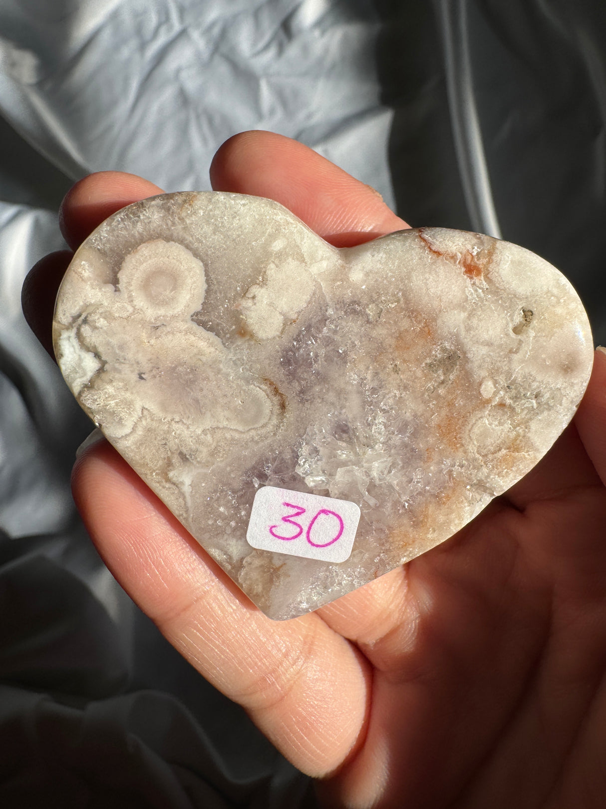 Flower Agate Heart with Amethyst