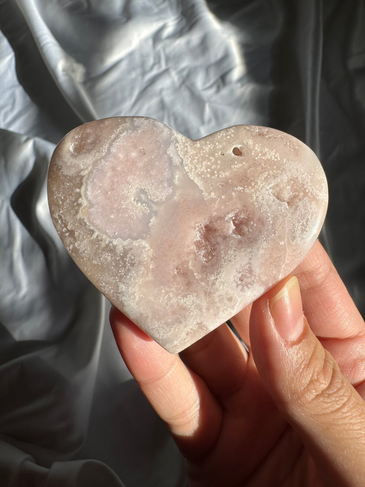 Flower Agate Heart with Pink Amethyst