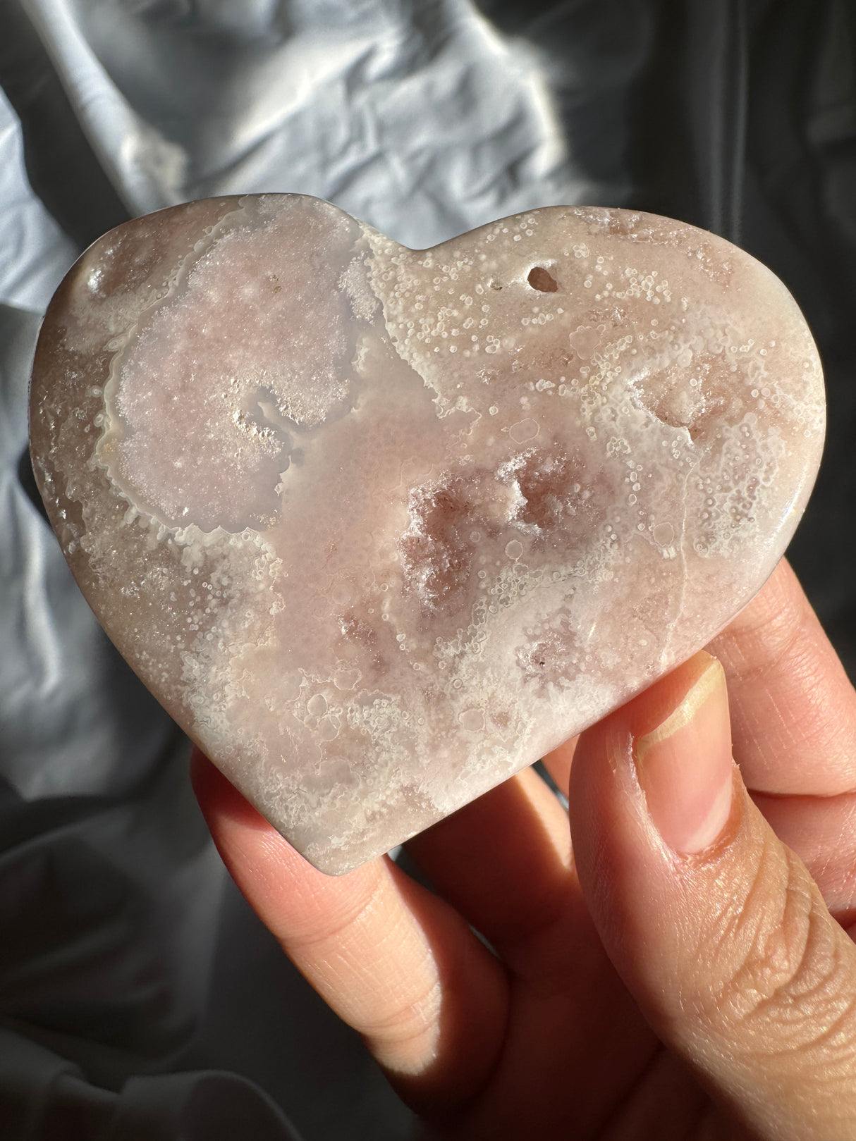 Flower Agate Heart with Pink Amethyst