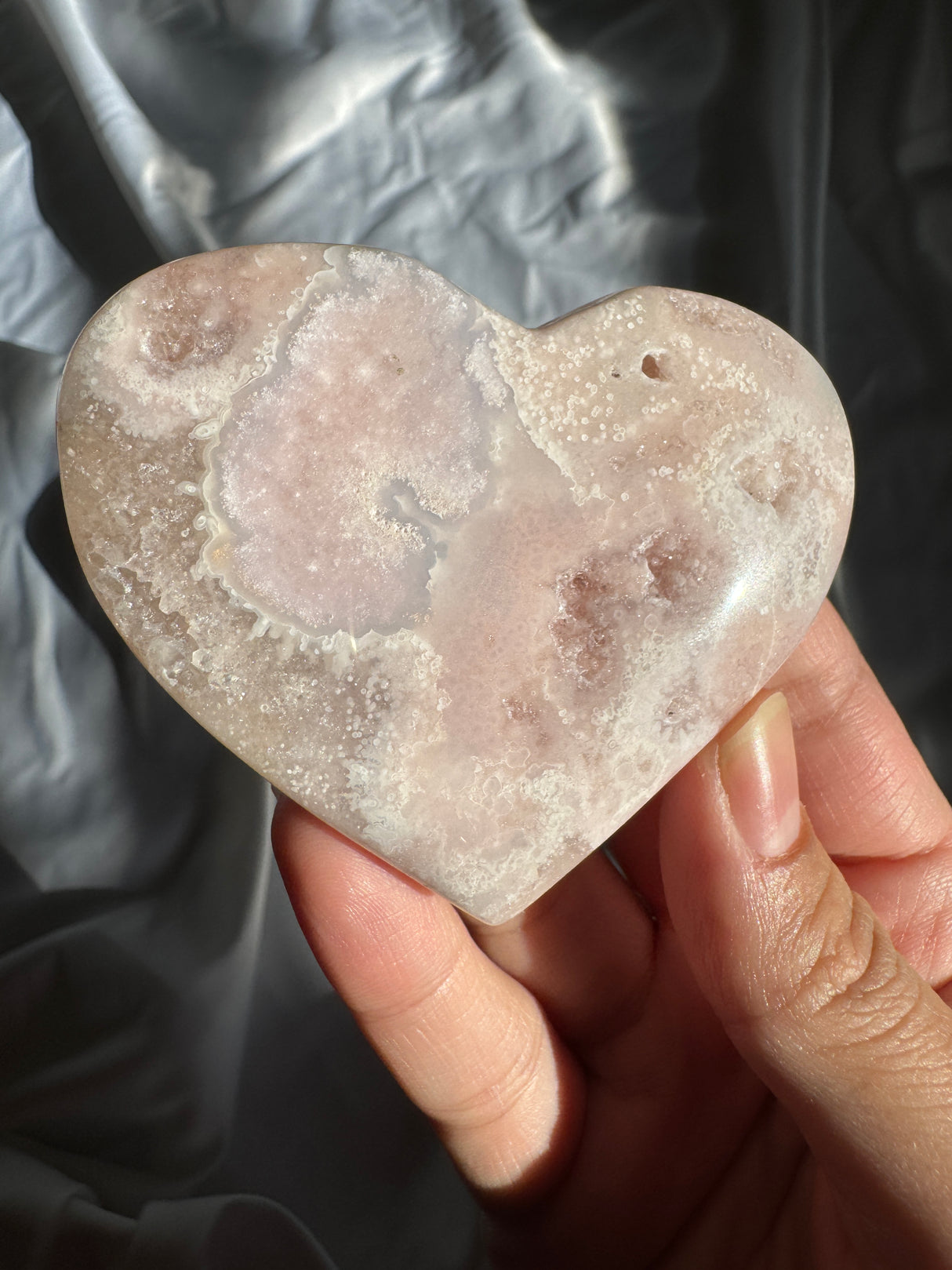 Flower Agate Heart with Pink Amethyst