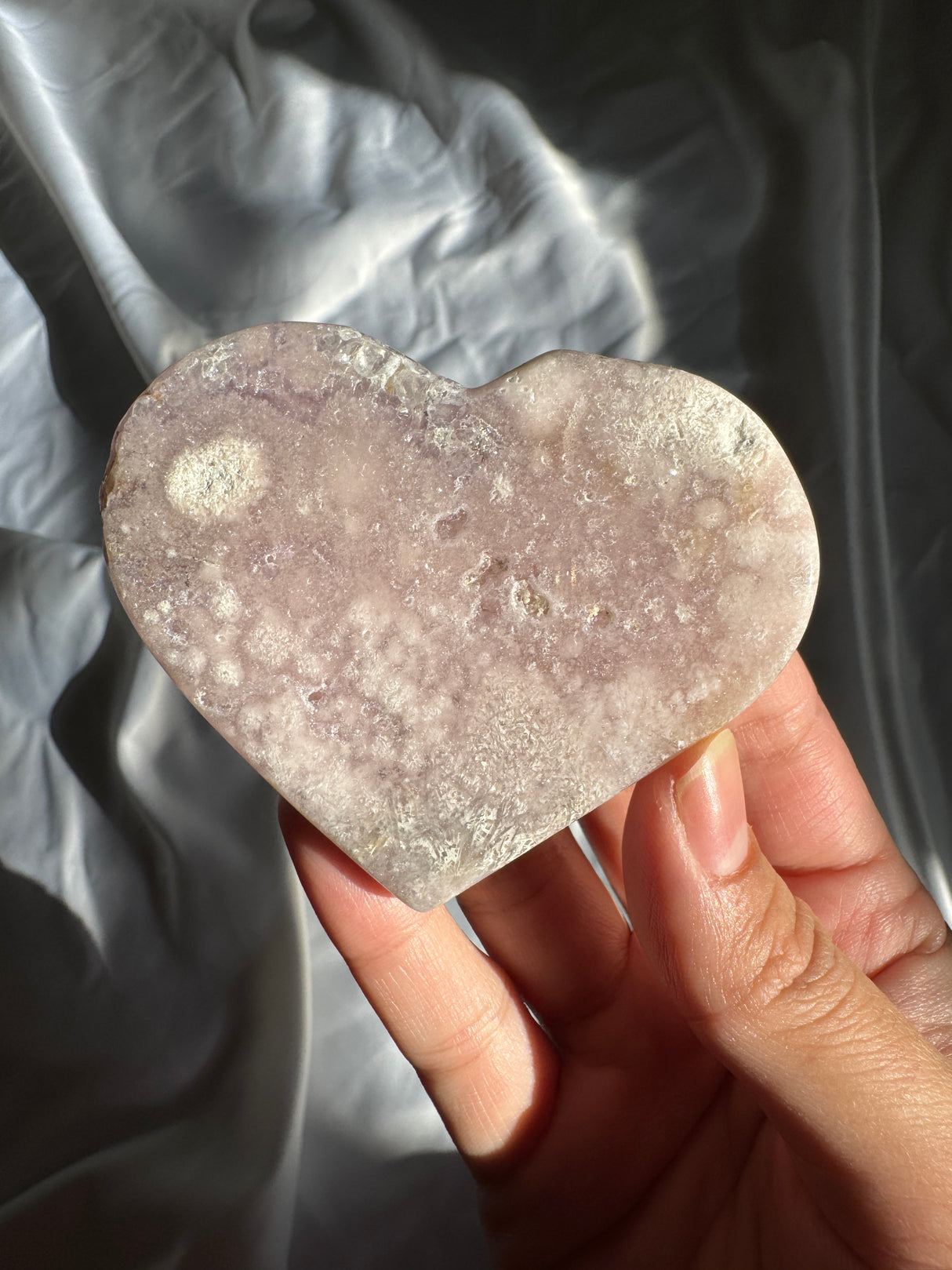 Lavender Flower Agate Heart with Pink Amethyst