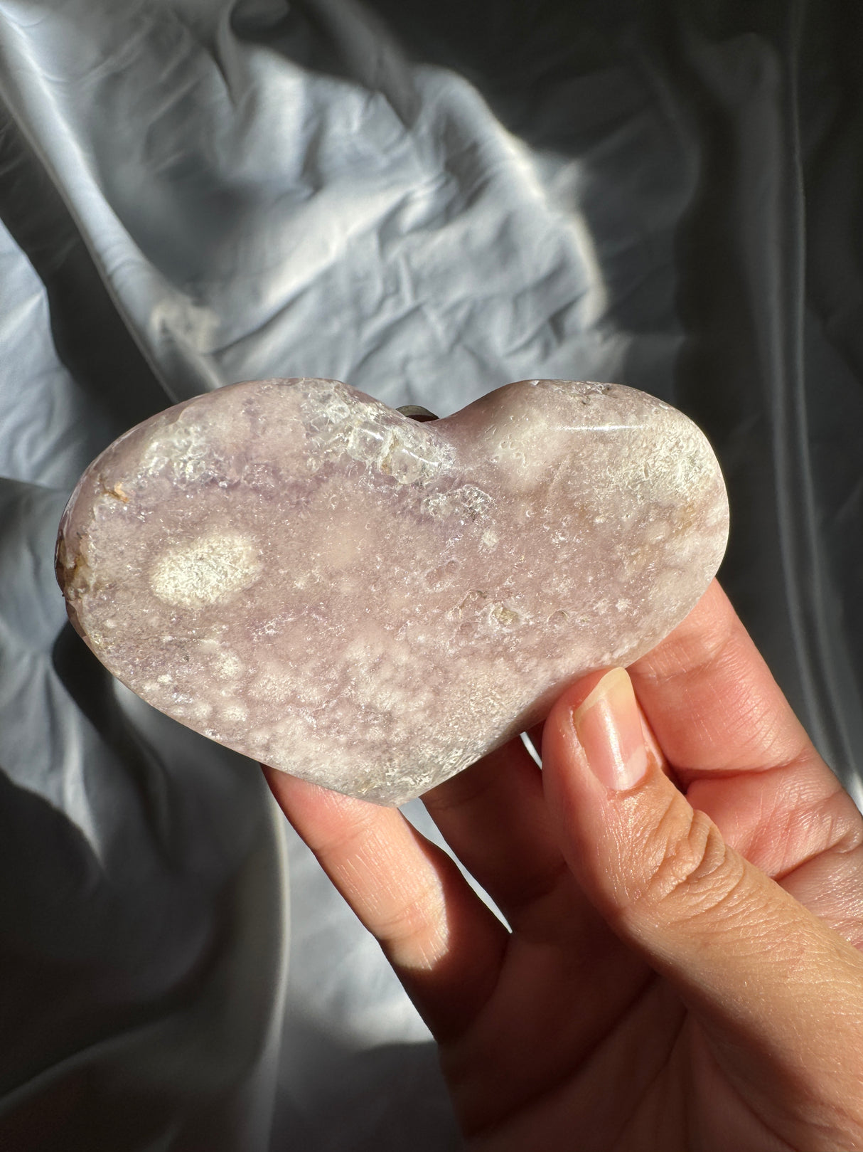 Lavender Flower Agate Heart with Pink Amethyst